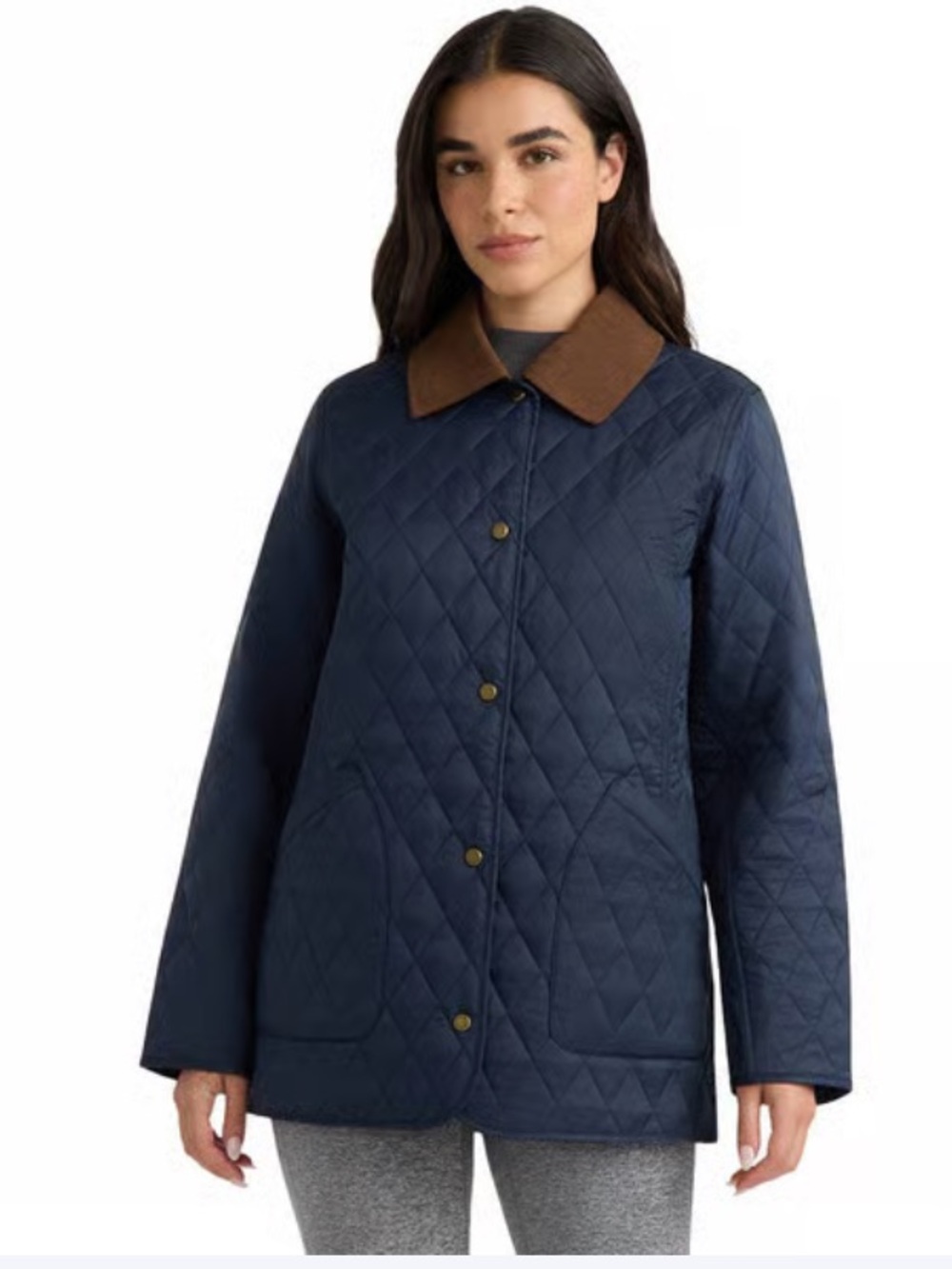 NWT Hunter Rachel Quilted Barn Jacket Navy Blue Brown Corduroy Collar Small S